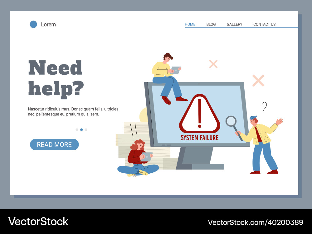 Technical site help page in case of system error vector image
