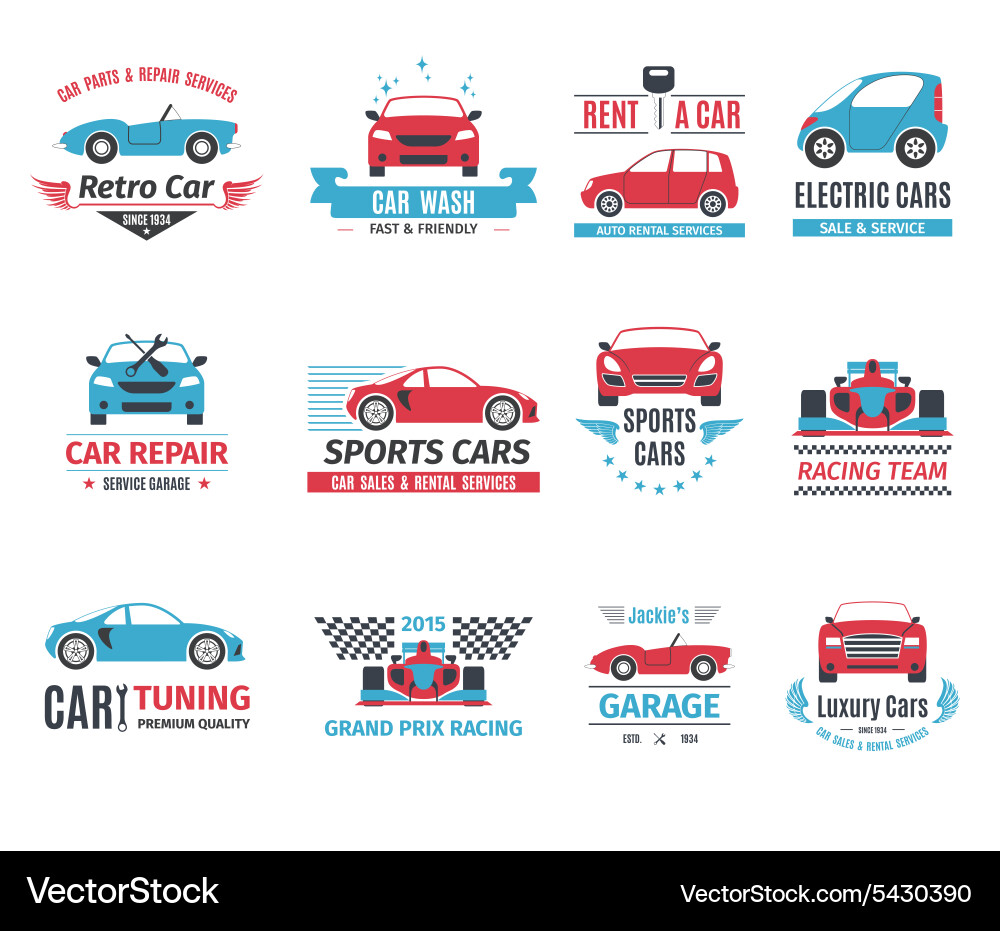 Car Repair & Service Logo Set Vector Image