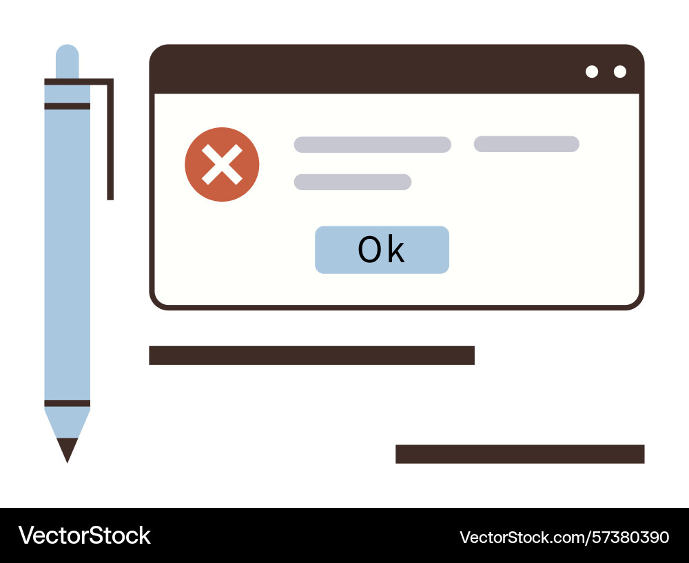 Error message window with ok button and pen Error message window with ok button and pen vector image