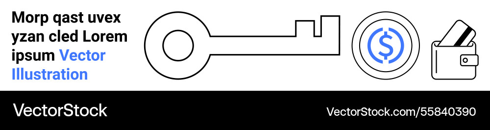 Key representing access coin signifying value Key representing access coin signifying value vector image