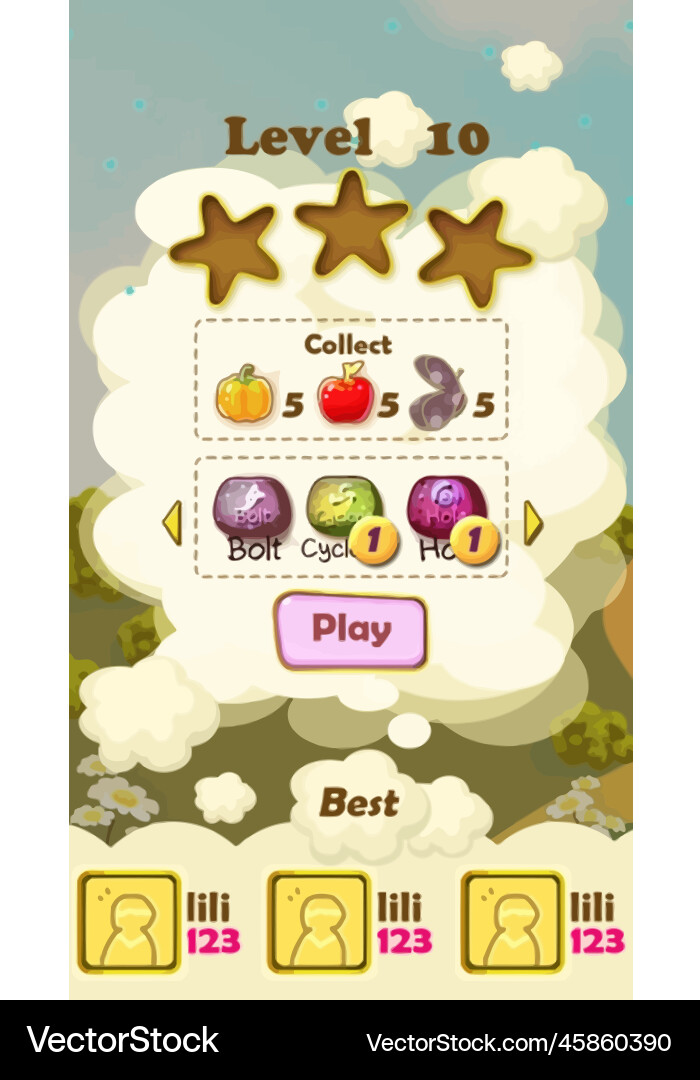 Komplettes Set von Level-Taste Spiel ui Pop-up-Symbol Vektorbild
