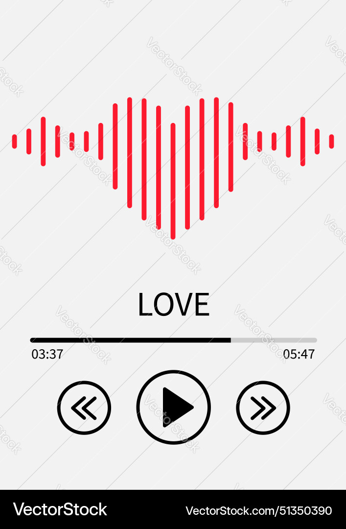 Love song track sound wave music player red heart Love song track sound wave music player red heart vector image