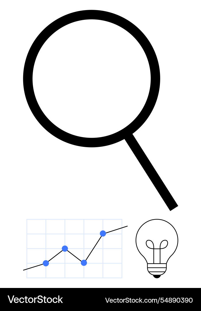 Magnifying glass with line graph and lightbulb Magnifying glass with line graph and lightbulb Vector Image