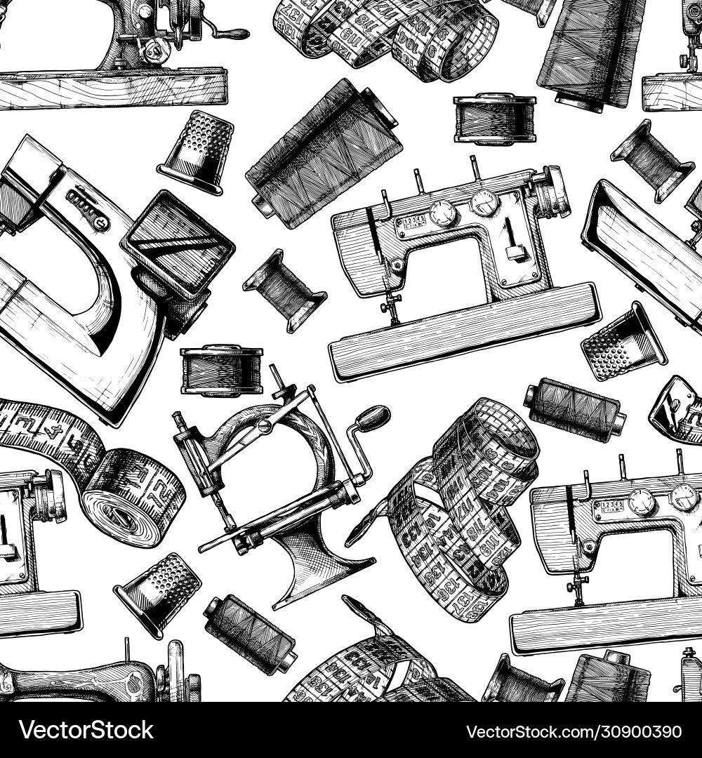 Pattern with different tailors objects Pattern with different tailors objects vector image