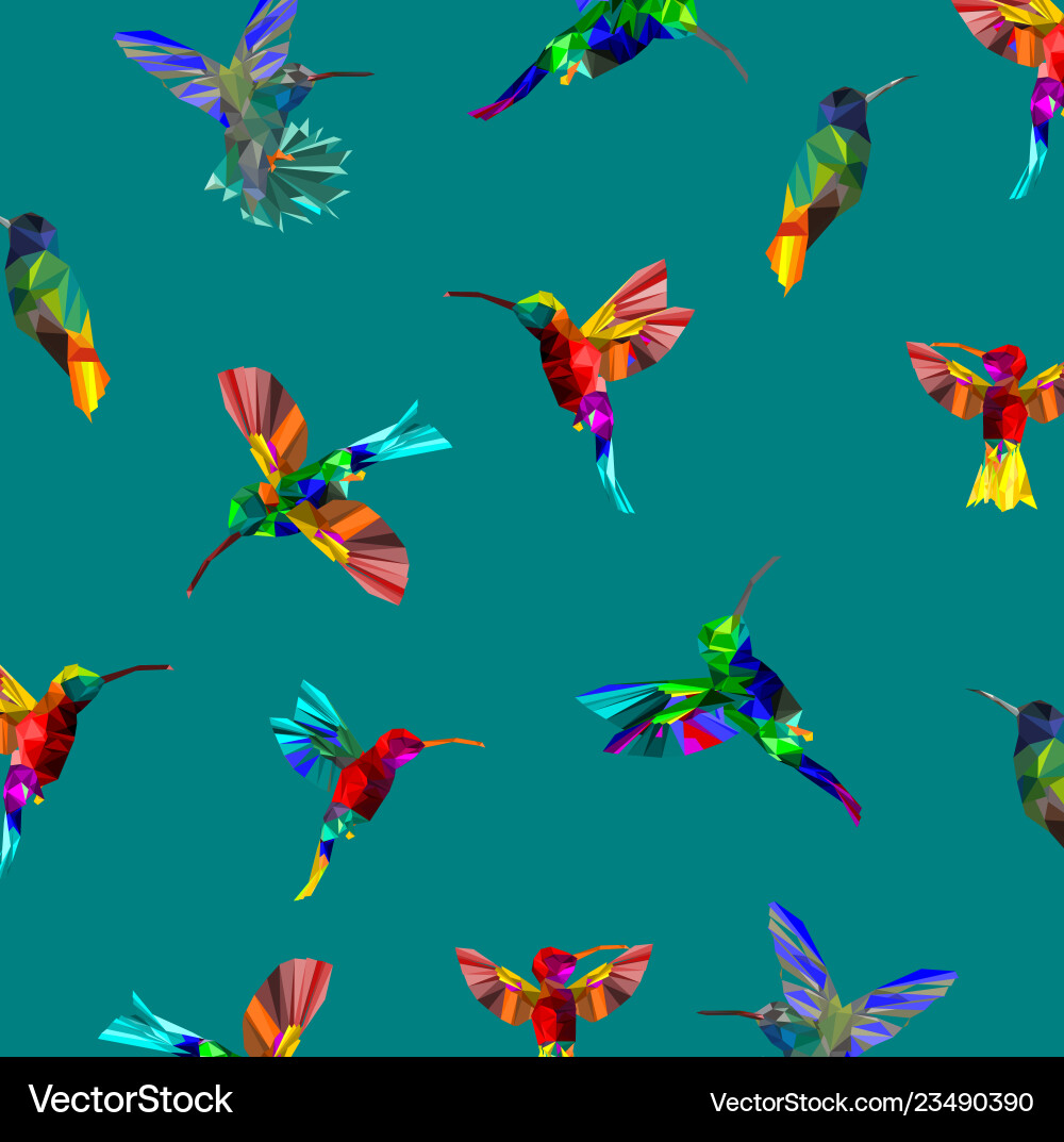 Pattern with low poly colorful hummingbird Pattern with low poly colorful hummingbird Vector Image