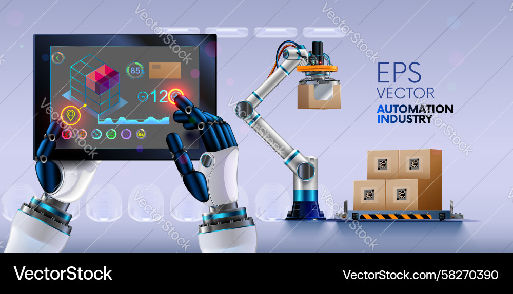 Robot Handling Pallets with Tablet Vector Image