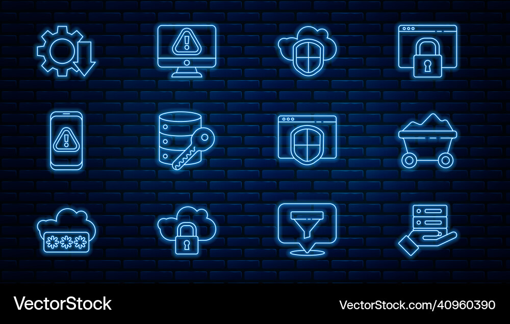 Set line server data web hosting coal mine vector image