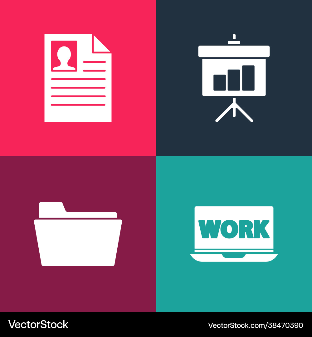 Set pop art laptop with text work document folder vector image