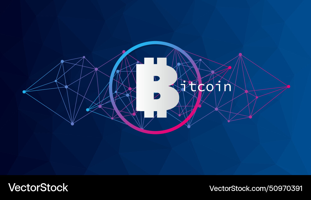 Bitcoin circle sign low poly network pattern vector image