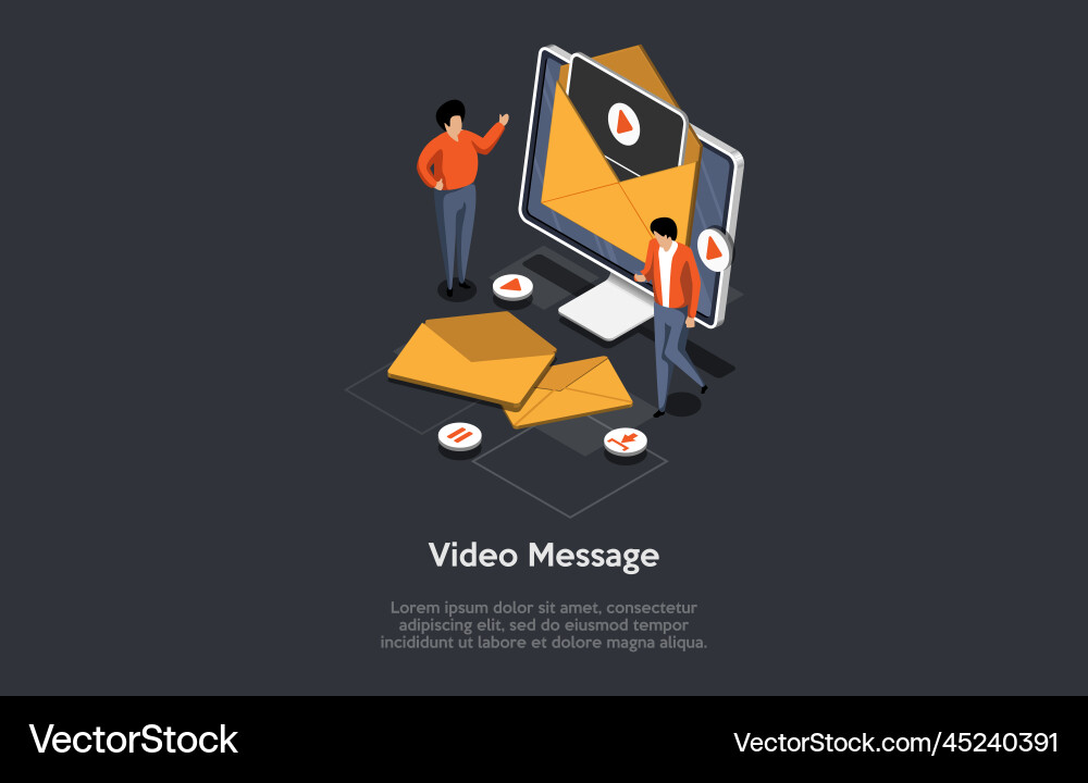 Concept of video message e learning characters Concept of video message e learning characters Vector Image