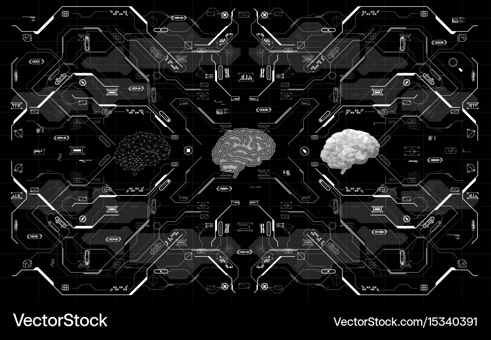 Conceptual polygonal brain with hud elements Vector Image
