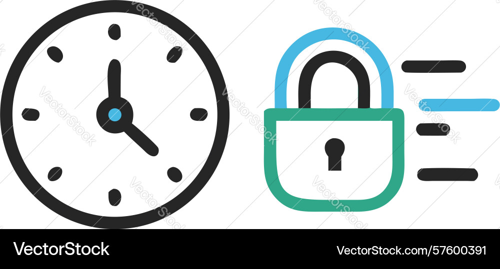 Fixed time schedule locked padlock and clock vector image