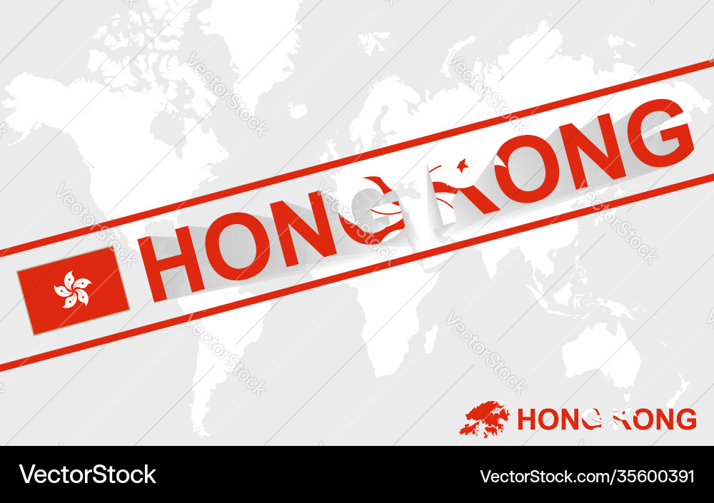 Hong kong map flag and text Hong kong map flag and text vector image