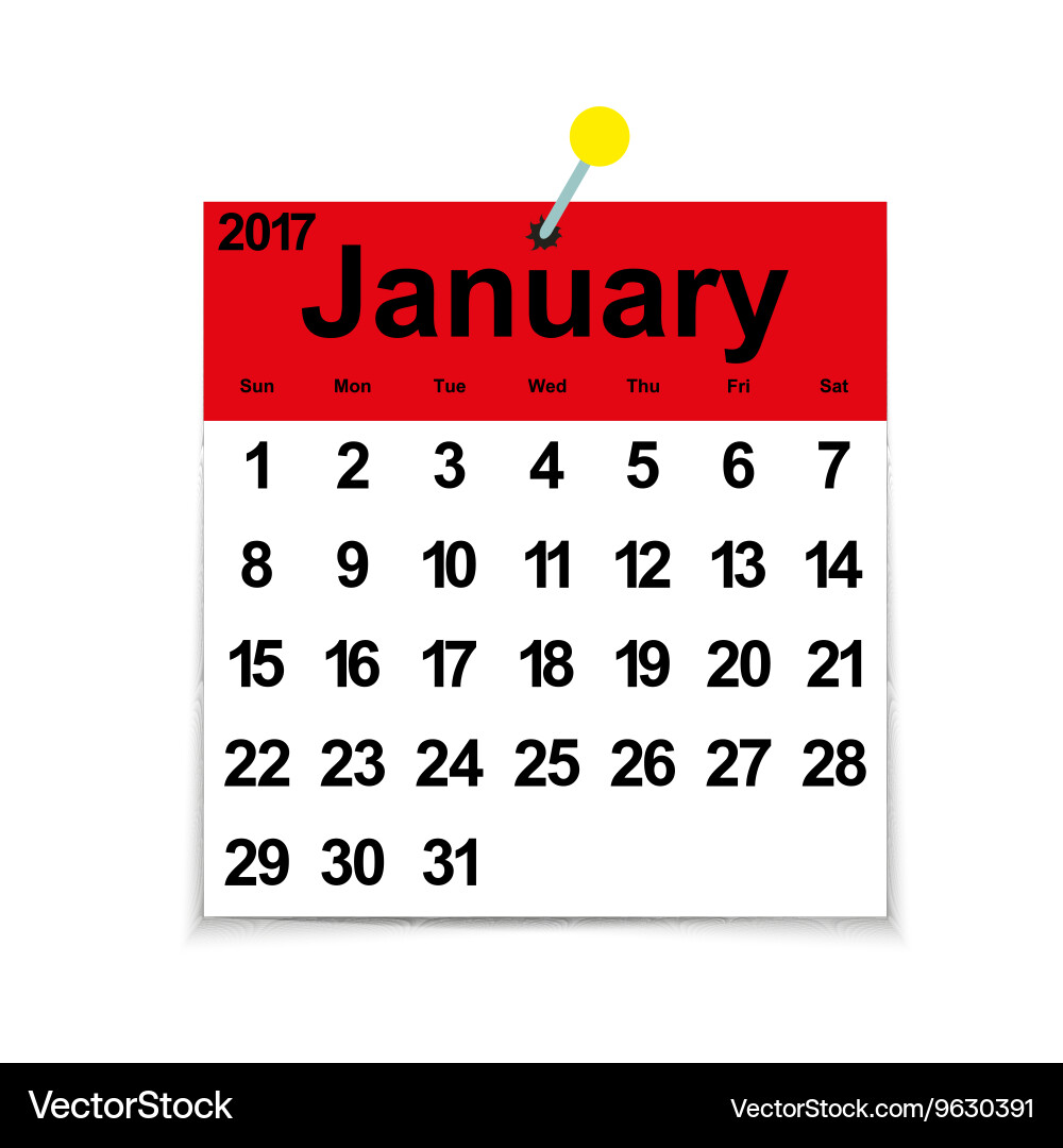 Leaf Kalender 2017 mit dem Monat der Januartage Vektorbild
