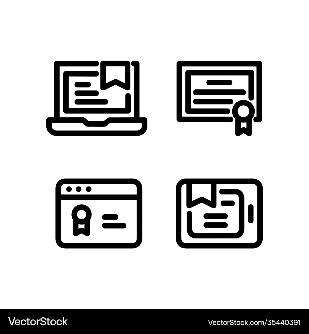 Linear e learning certificate icons design vector image