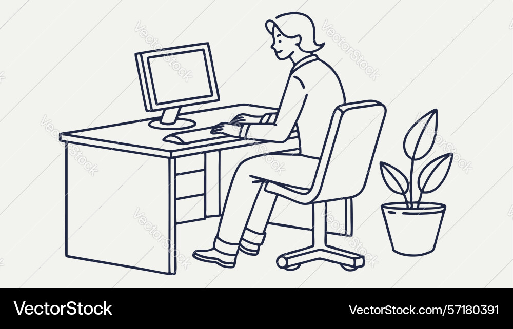 Man working at desk focused computer user vector image