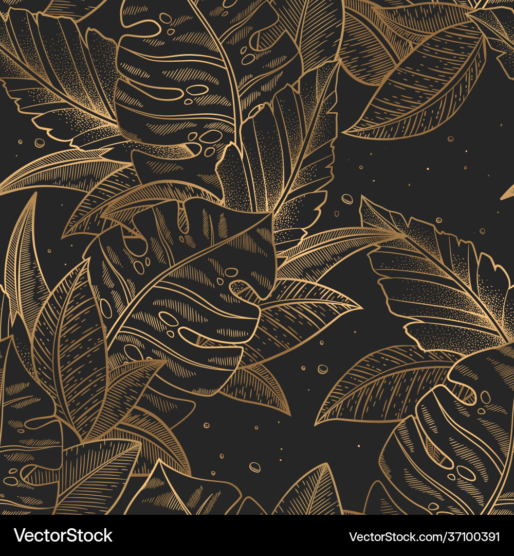 Seamless pattern with gold tropical leaves Seamless pattern with gold tropical leaves vector image