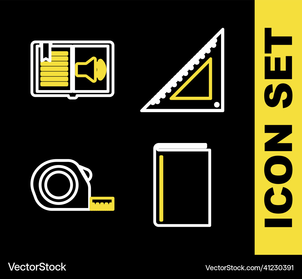 Set line triangular ruler book roulette Set line triangular ruler book roulette vector image