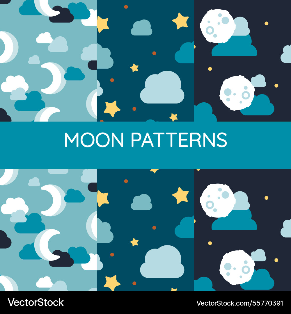 Several patterns with moons and clouds in flat Vector Image