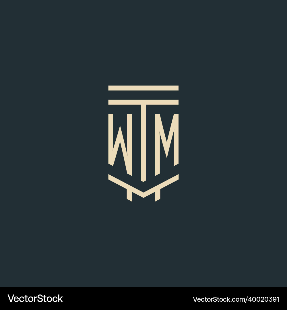 Wm initial monogram with simple line art pillar Wm initial monogram with simple line art pillar Vector Image