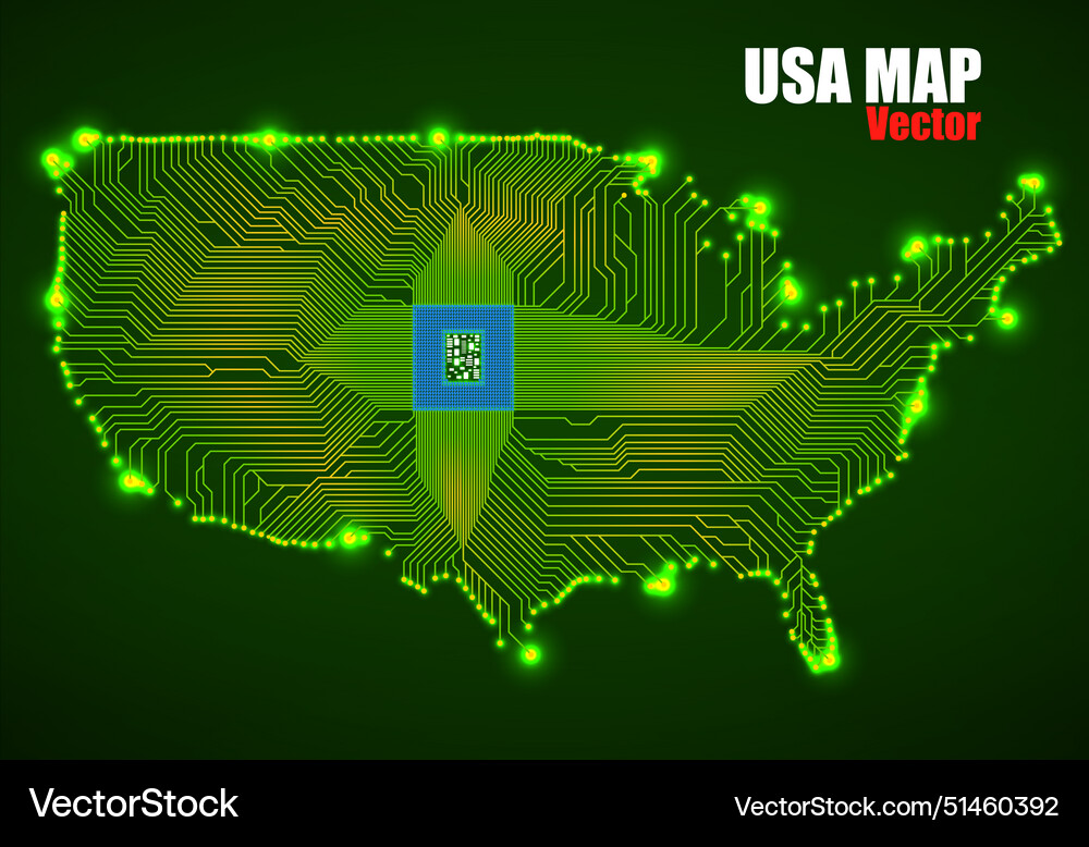 Abstract map usa with cpu glowing circuit board Abstract map usa with cpu glowing circuit board vector image