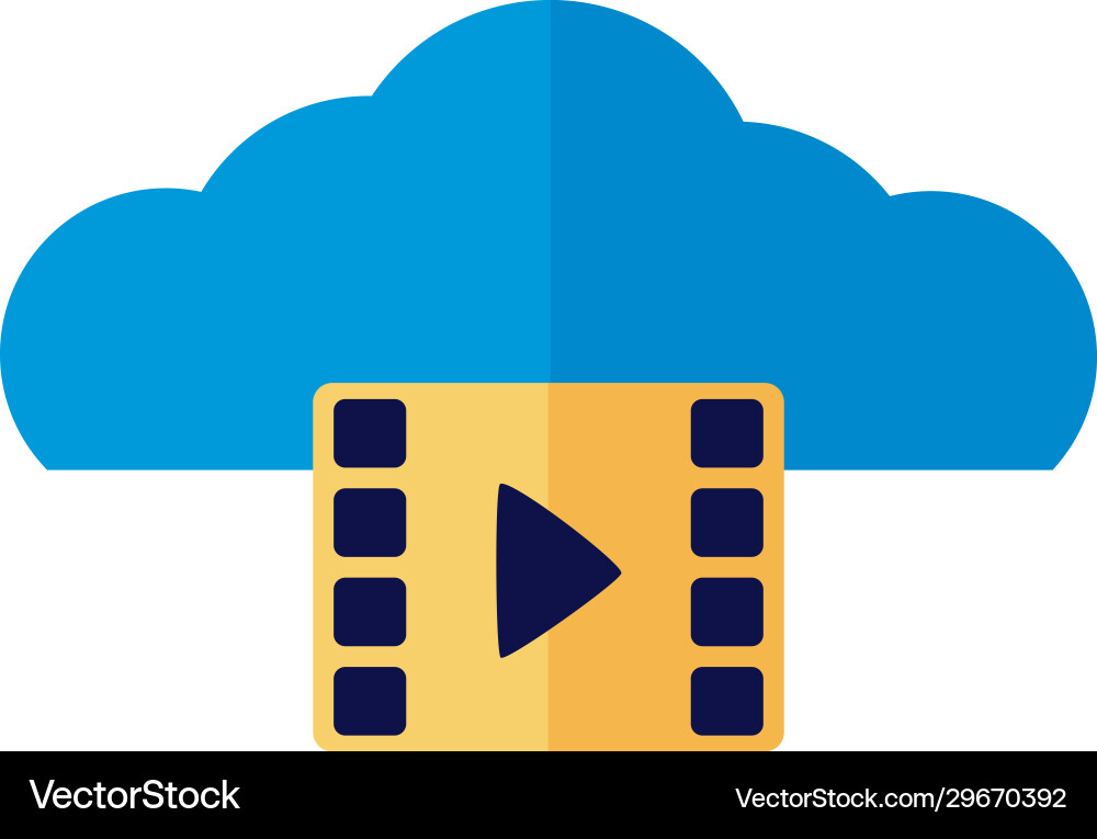 Cloud computing with media player flat style vector image