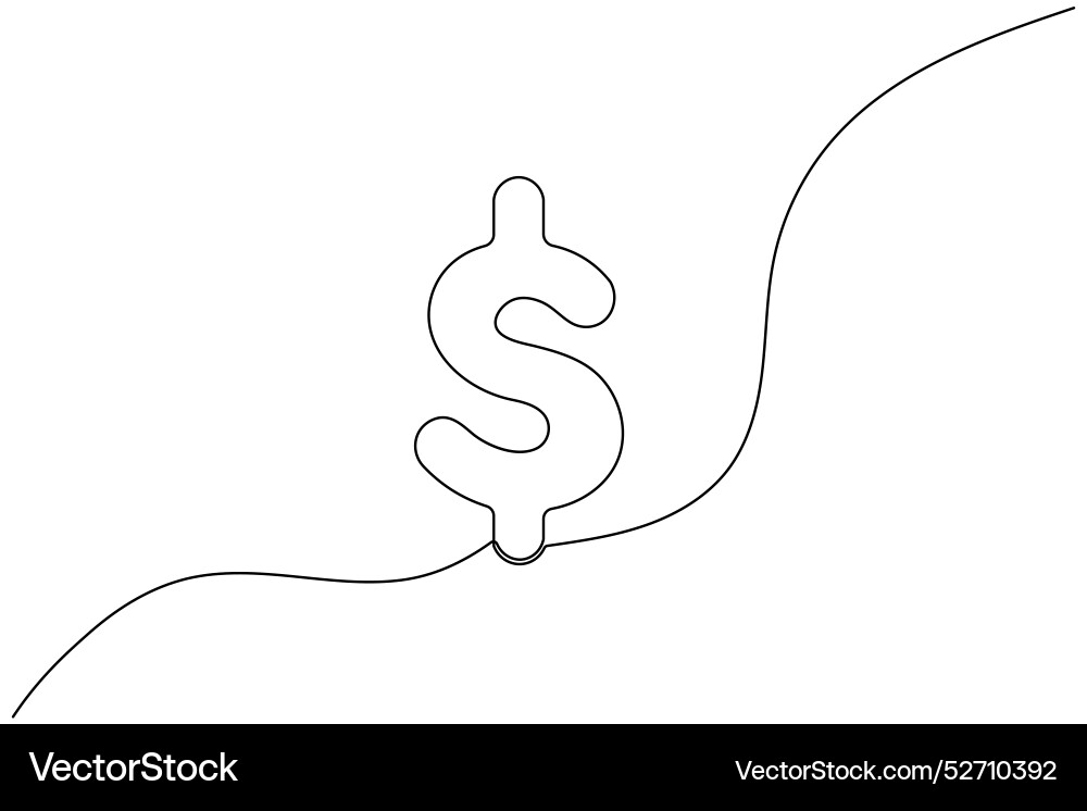 Dollar icon continuous one line drawing of isolate Dollar icon continuous one line drawing of isolate vector image