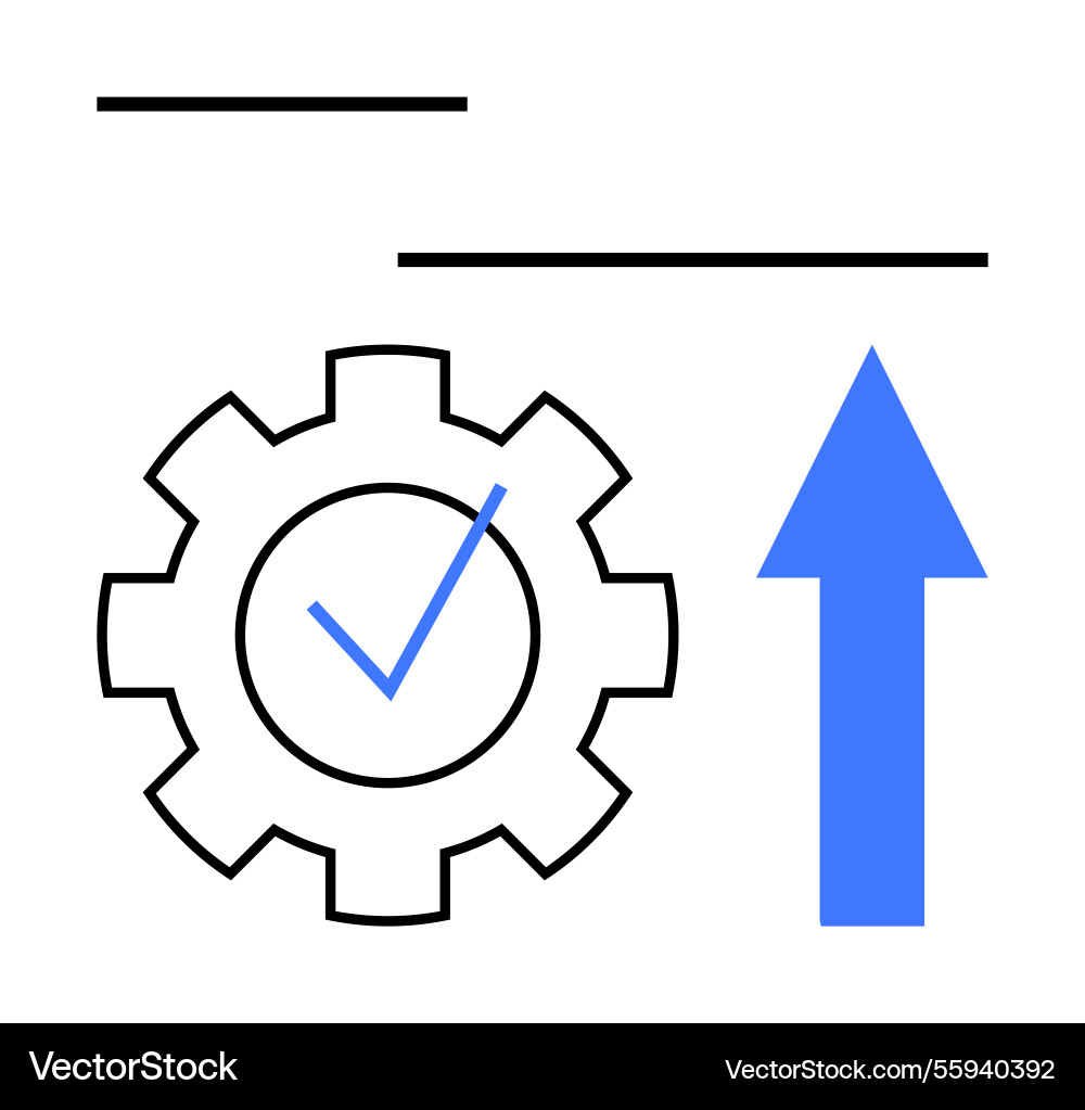 Gear with checkmark and upward arrow representing Gear with checkmark and upward arrow representing vector image