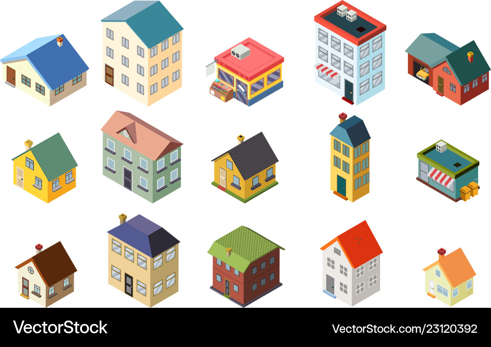 Haus Straße isometrische Icons flaches Design Haus Straße isometrische Icons flaches Design vektorbild