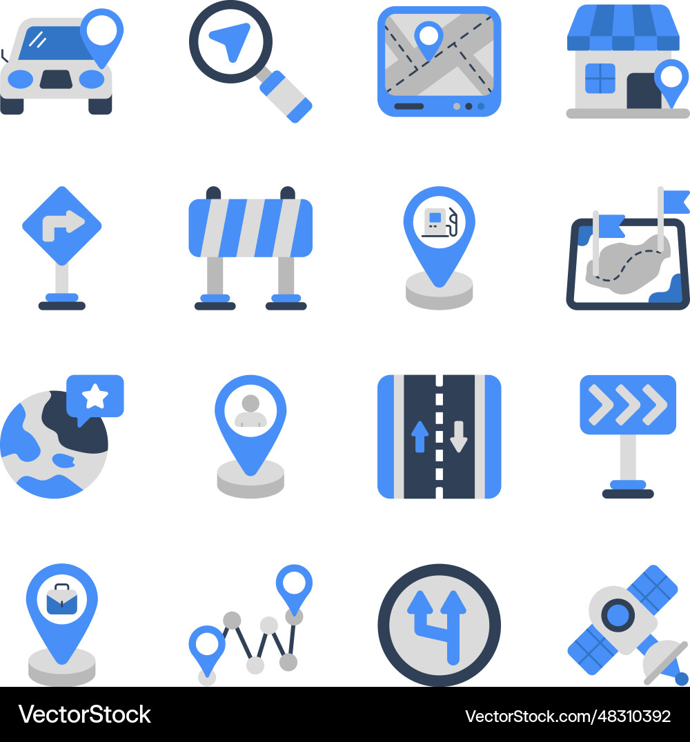 Pack of map and navigation flat icons vector image