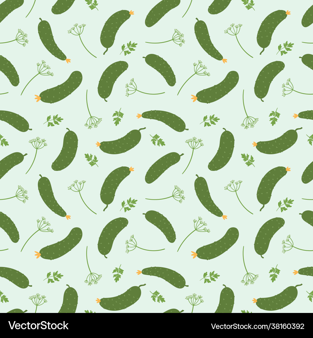 Seamless pattern with cucumbers and dill Vector Image