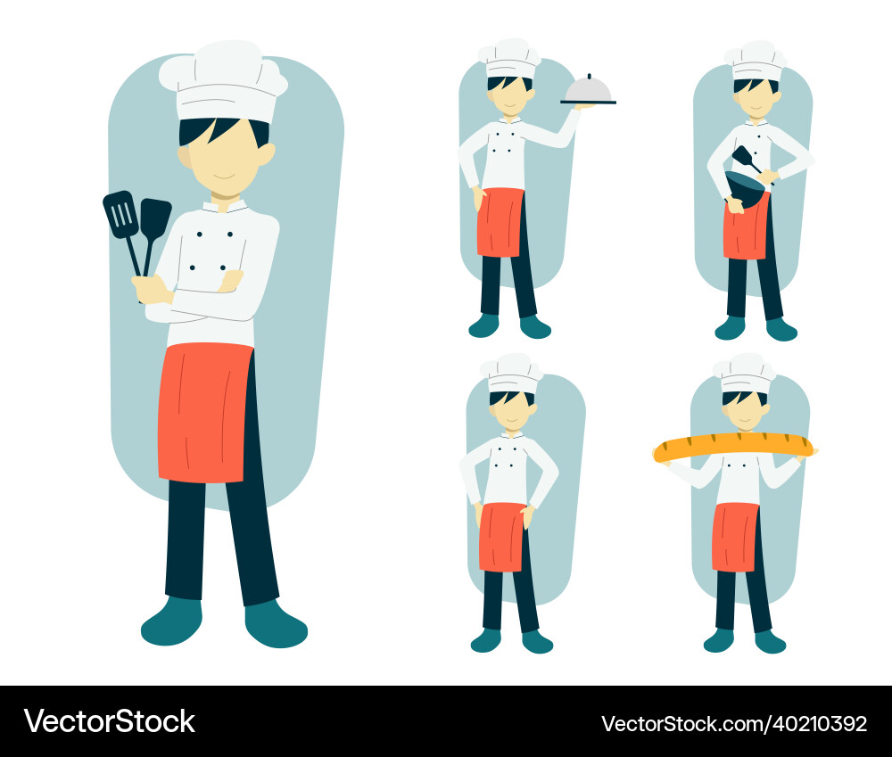 Set of chef man cartoon character in different Set of chef man cartoon character in different vector image