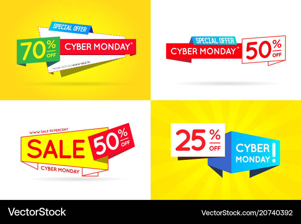 Set of cyber monday sale signs banners posters Set of cyber monday sale signs banners posters vector image