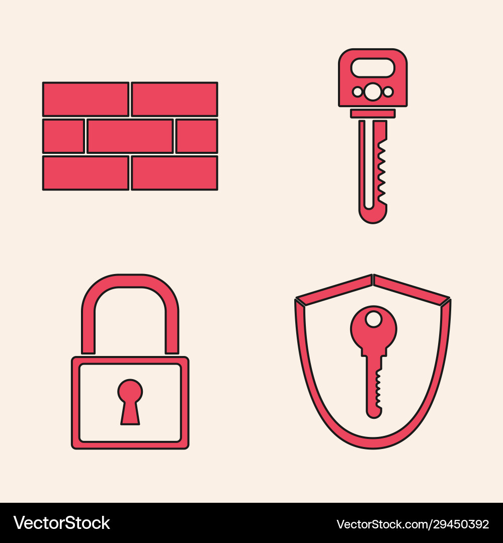 Set shield with key bricks and lock icon Set shield with key bricks and lock icon vector image