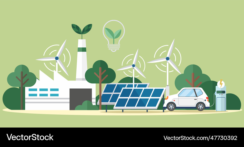 Solar panel and batteries with sun electric car Solar panel and batteries with sun electric car vector image