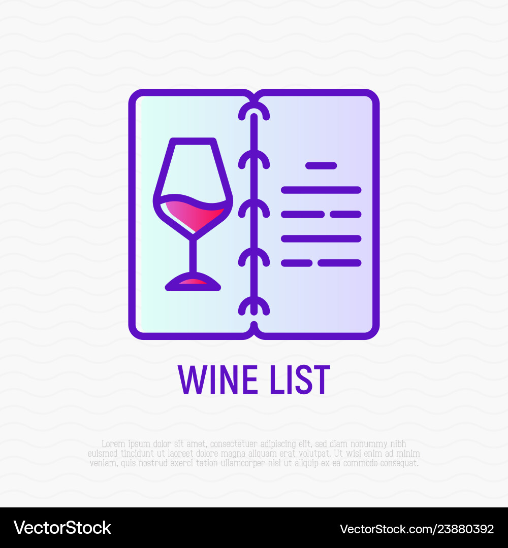 Wine list opened menu with glass line icon vector image