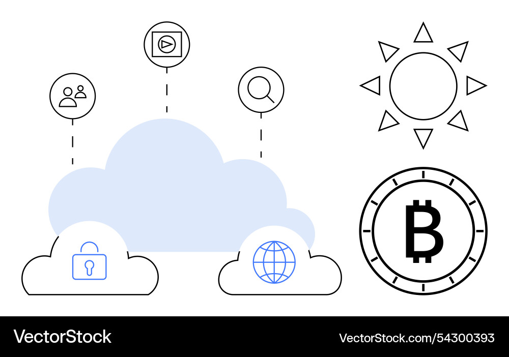 Cloud Computing-Symbole mit Security Networking Cloud Computing-Symbole mit Security Networking Vektorbild
