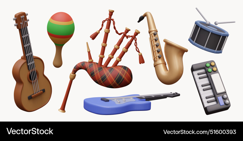 Collection of musical instruments from different Collection of musical instruments from different Vector Image