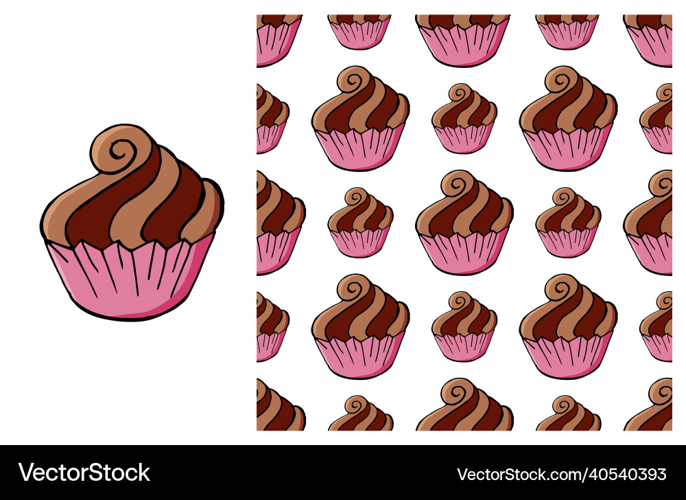 Cupcake muffin set of element and seamless pattern Cupcake muffin set of element and seamless pattern Vector Image