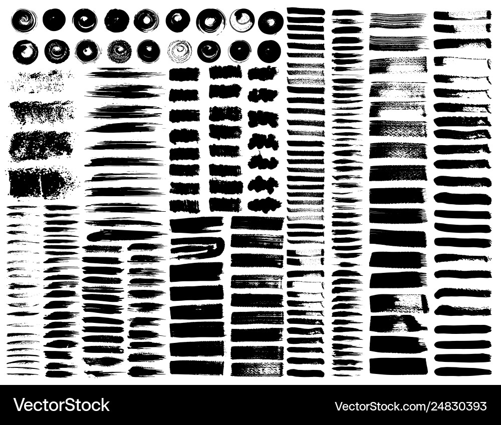 Set brush strokes black ink grunge vector image