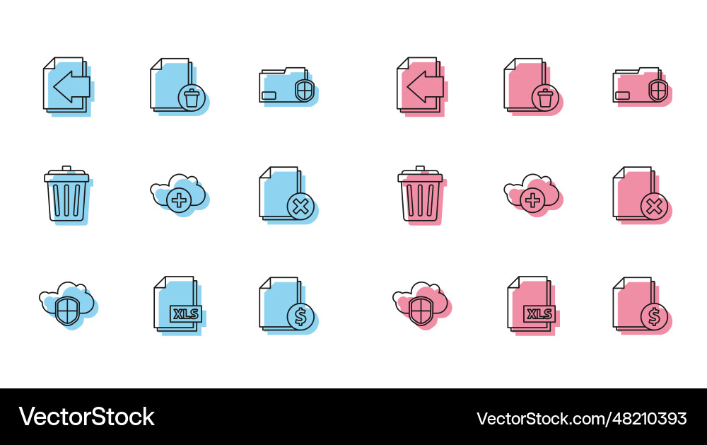 Set line cloud and shield xls file document next Set line cloud and shield xls file document next vector image