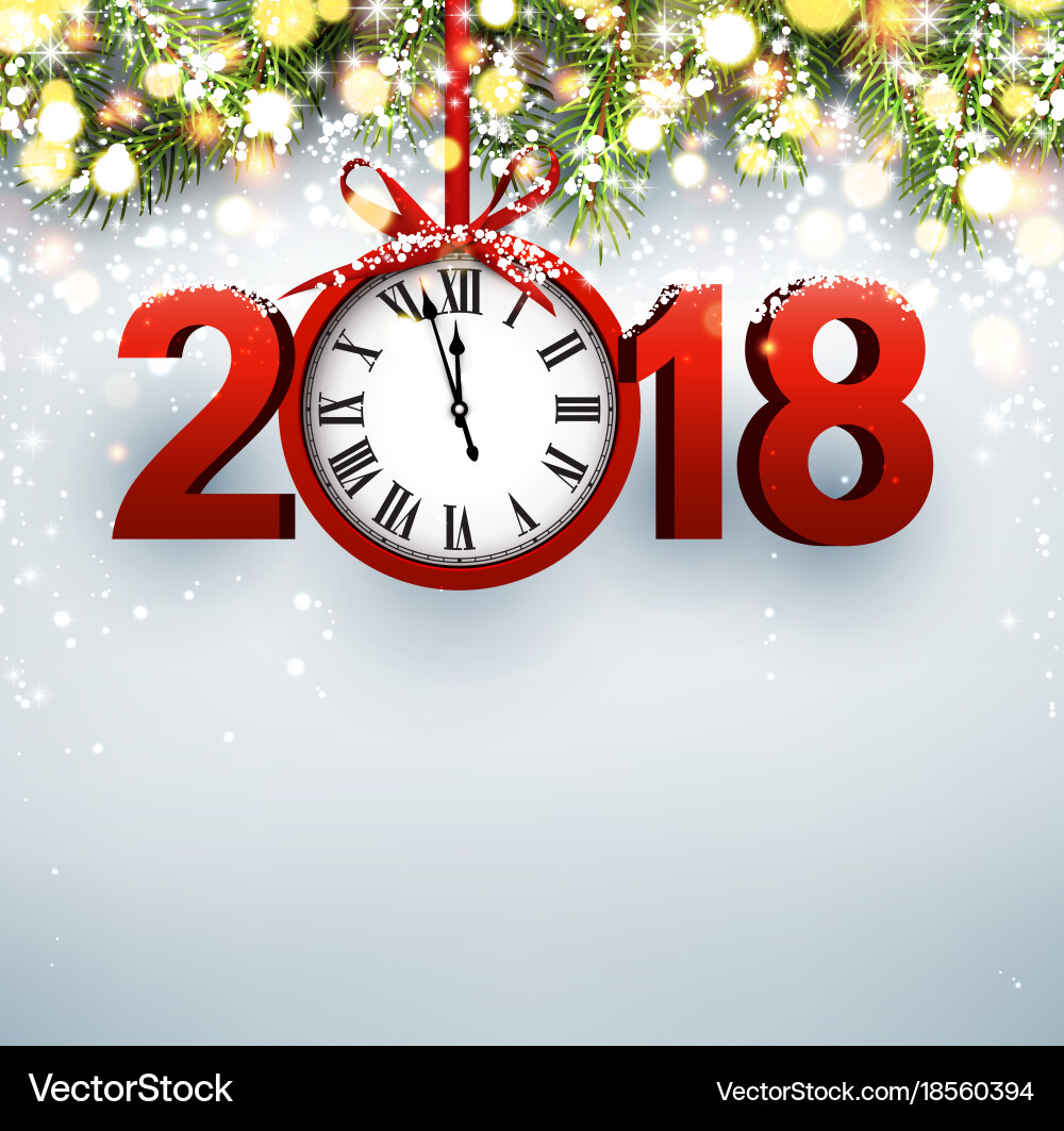 2018 new year background with clock vector image