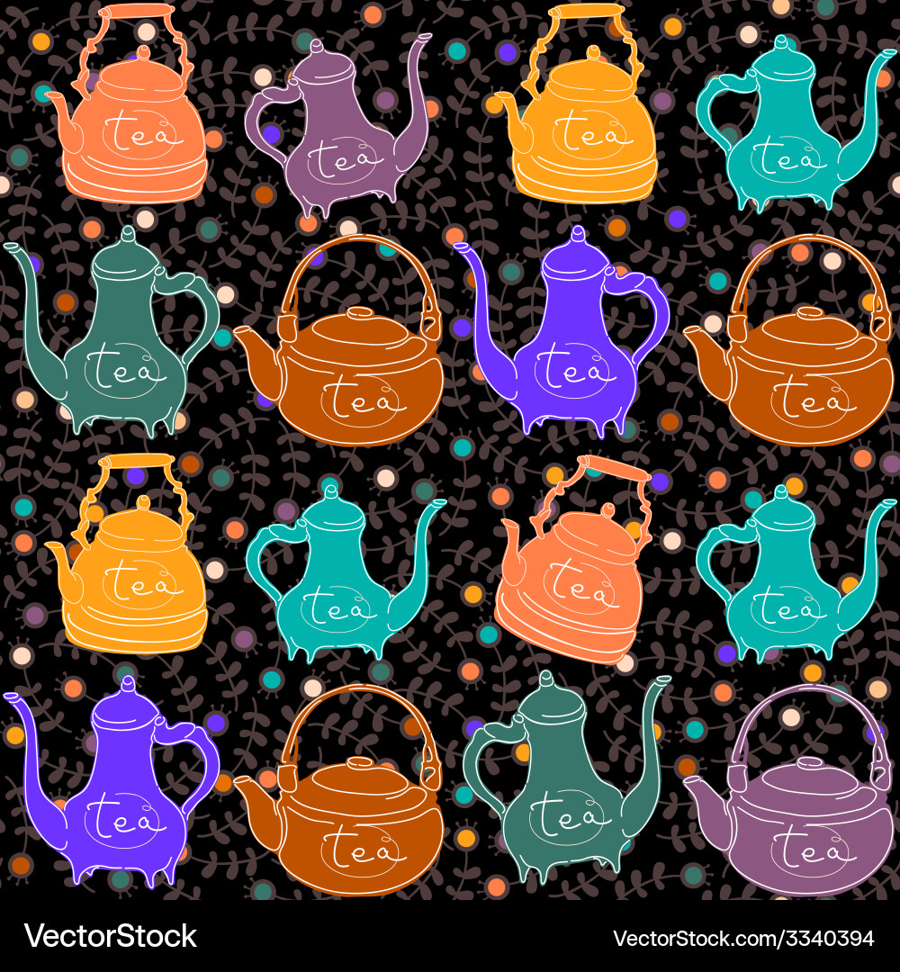 Background with colored teapots funny pattern vector image