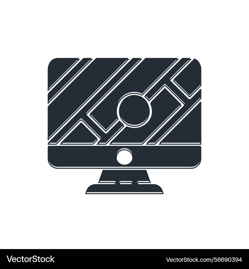 Black computer monitor and folded map Black computer monitor and folded map vector image