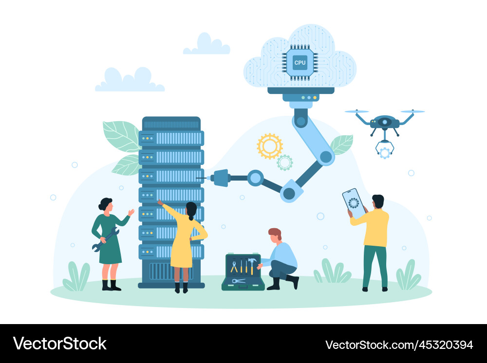 Cloud server automation process tiny people vector image