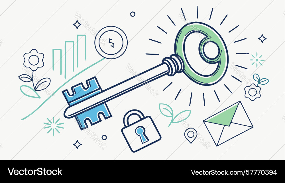 Digital security key for unlocking data access vector image