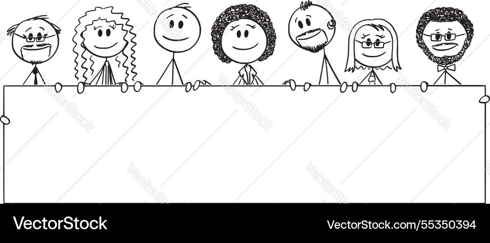 Lächelndes Team mit leerem Zeichenkarikatur Lächelndes Team mit leerem Zeichenkarikatur vektorbild