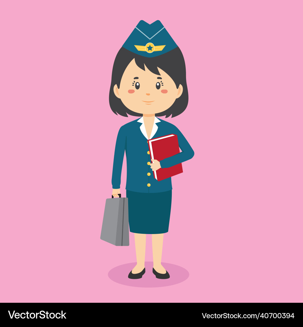 Pilot character standing with file and briefcase Pilot character standing with file and briefcase vector image