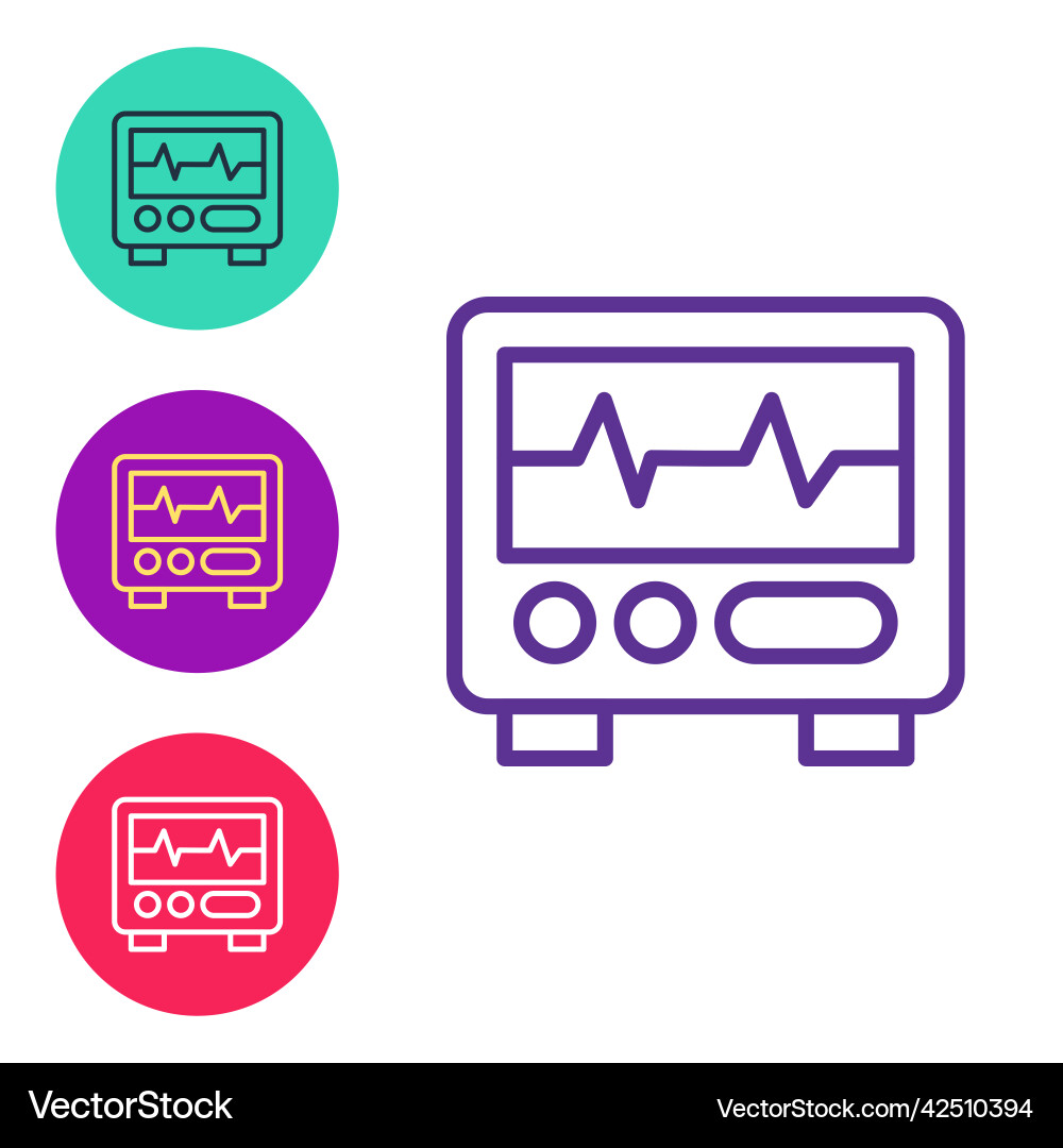 Set line computer monitor with cardiogram icon vector image
