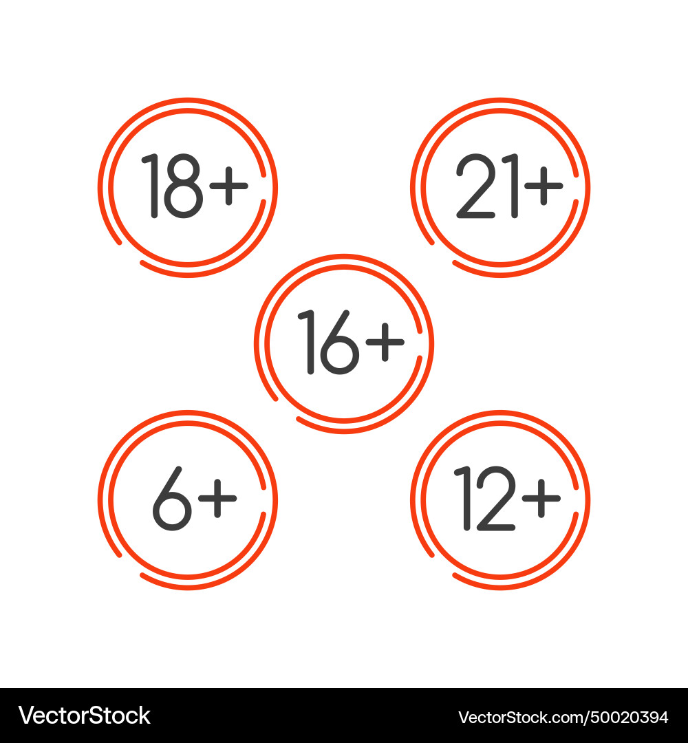 Signs of age restriction set marks limit Signs of age restriction set marks limit vector image